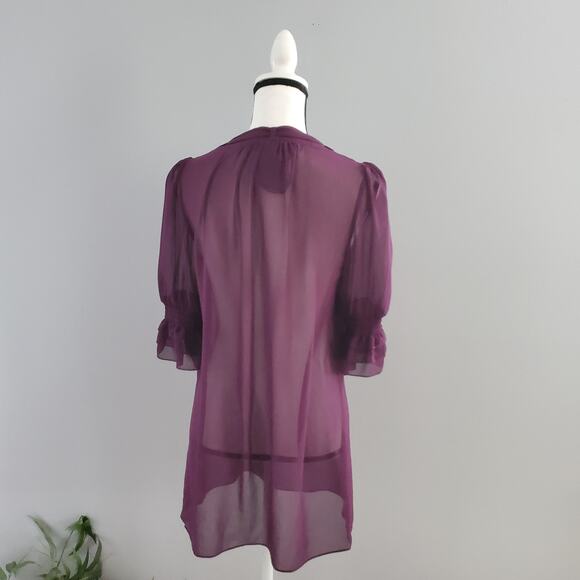 Twelve By Twelve Purple Sheer Ruffle Pullover Top M - Picture 2 of 9